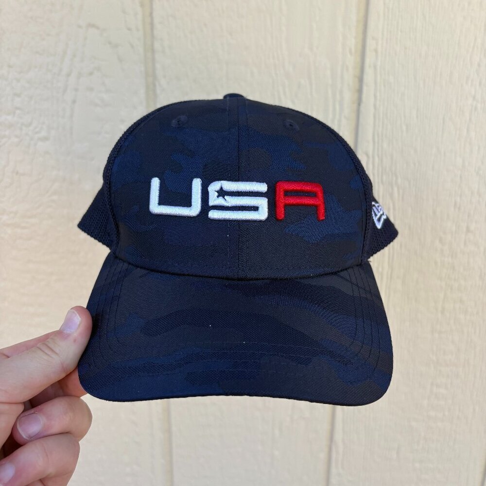 2020 Ryder Cup Team USA New Era Golf Hat Blue Camouflage Trucker Mesh Snapback